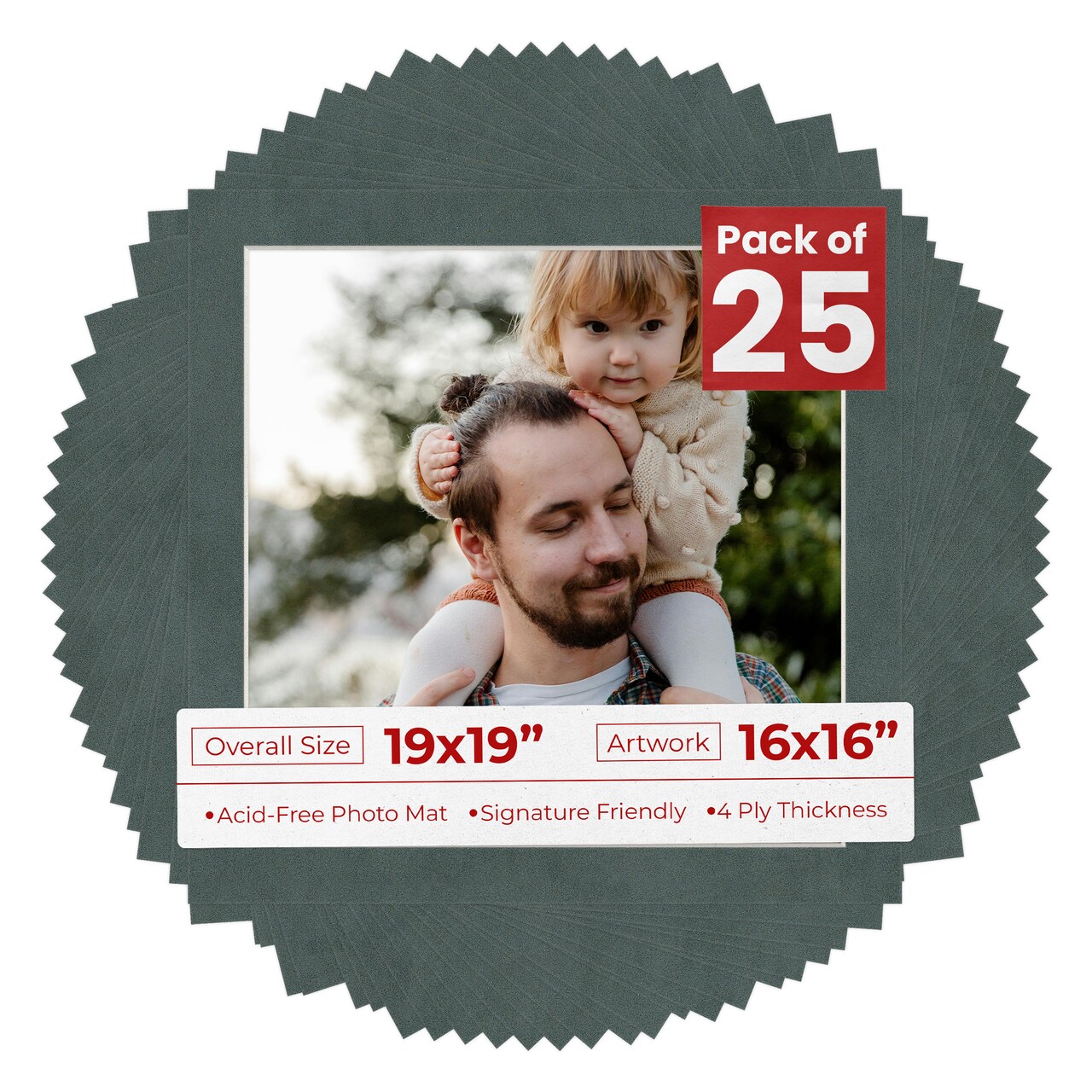 Dark Grey Suede Mat Board for 19x19 Frames - Fits 16x16 Photos